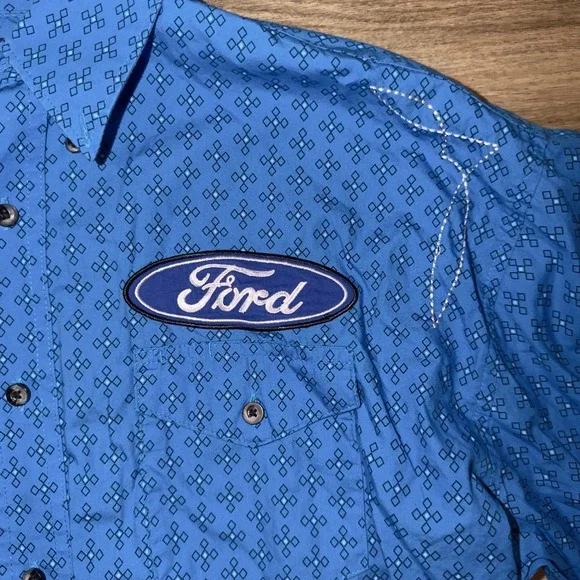Wrangler® Ford Logo Blue Print Long Sleeve Button Down Shirt MP2295M Men's Large - Picture 3 of 12